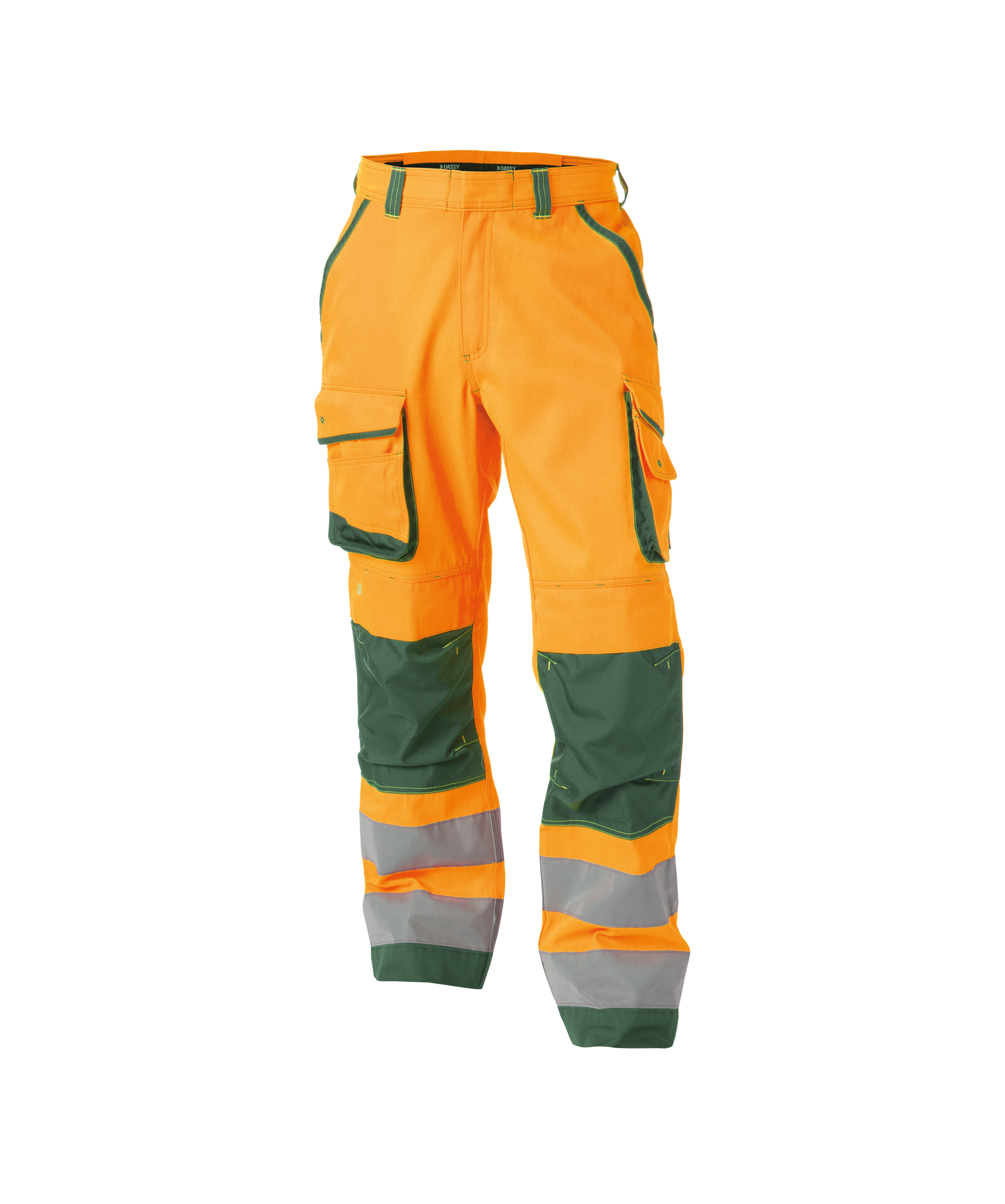 chicago_high-visibility-work-trousers-with-knee-pockets_fluo-orange-bottle-green_front.jpg