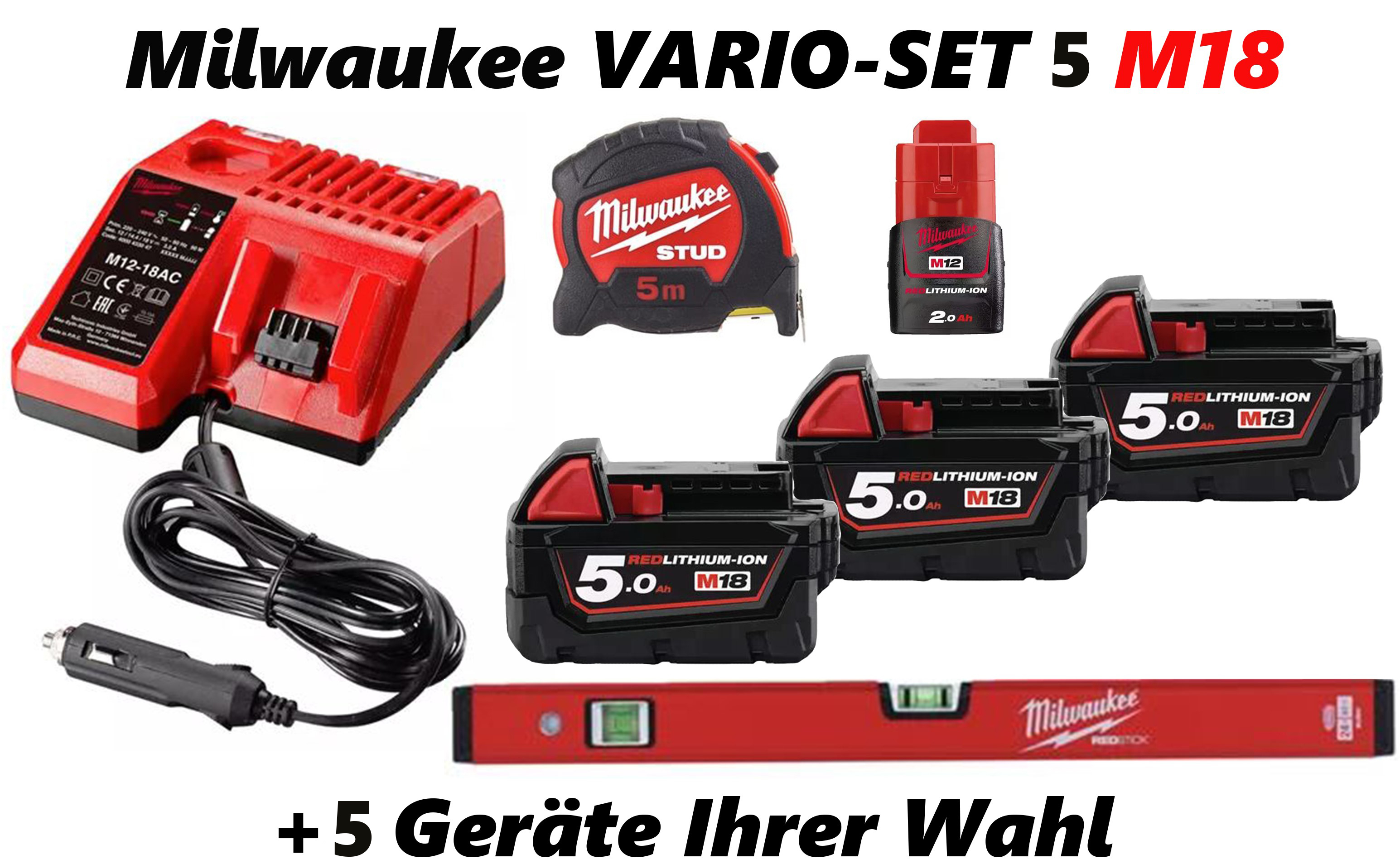 M18 VARIO-SET 5 - GRUNDAUSSTATTUNG + 5 GERÄTE IHRER WAHL